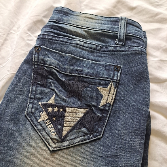 YaZiPai | Dark Blue styled fade with embroidered start women's skinny Jean - Picture 3 of 15